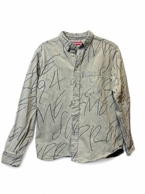 Supreme Gray Scribble-Print Button Down Shirt